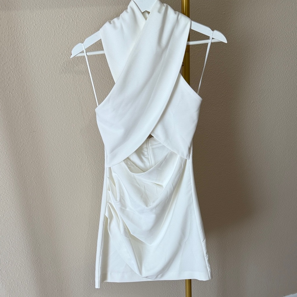 Zara White Backless Draped Dress